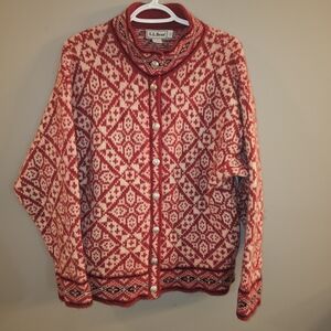 Vintage L.L. Bean Red and White Patterned Sweater